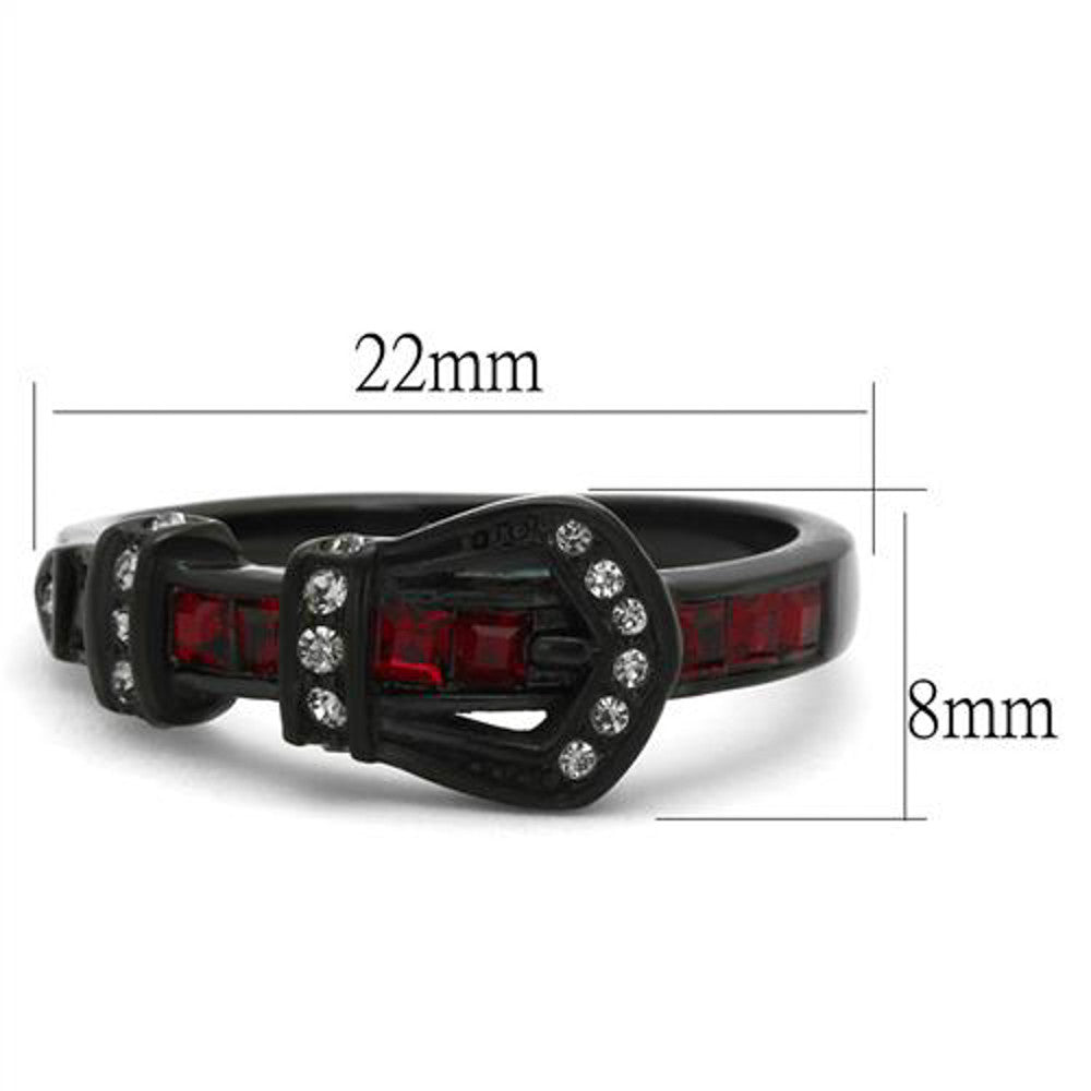 ARTK1334J Women's Black Stainless Steel Ruby Red Crystal Belt Buckle Fashion Ring Sz 5-10